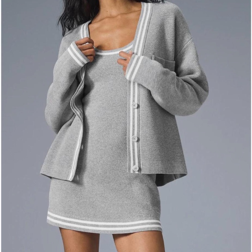ALO Yoga Grey Knit Tank Dress with Matching Cardigan